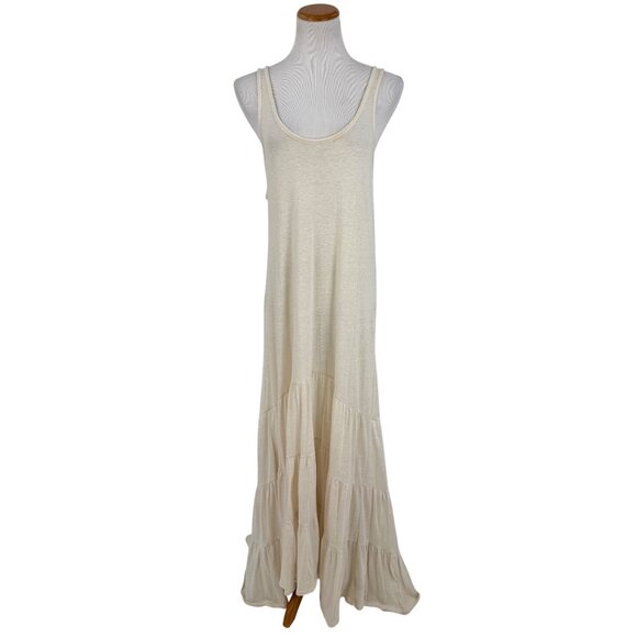 RARE Free People Beach Cream White Casual Boho Tiered Ruffle Hem Maxi Tank Dress - Picture 14 of 15
